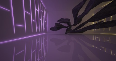 Abstract smooth architectural concrete interior of a minimalist house with color gradient neon lighting. 3D illustration and rendering.