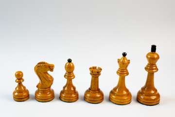 Chess pieces on a white background