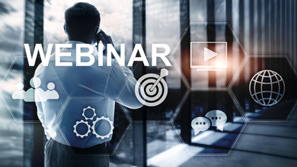 Webinar, Personal development and e-learning concept on blurred abstract background.