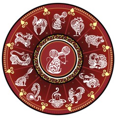 Chinese Zodiac Sign Year of Rat,Red paper cut rat,Happy Chinese New Year 2020year of the rat