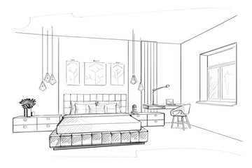 Bedroom interior sketch - 291585445