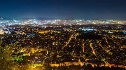 Athens city at night seen from above 