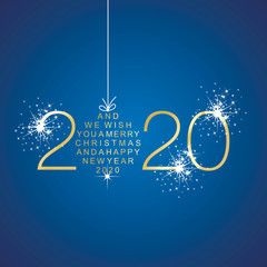Fototapeta na wymiar Merry Christmas and Happy New Year 2020 christmas ball firework gold blue greeting card vector