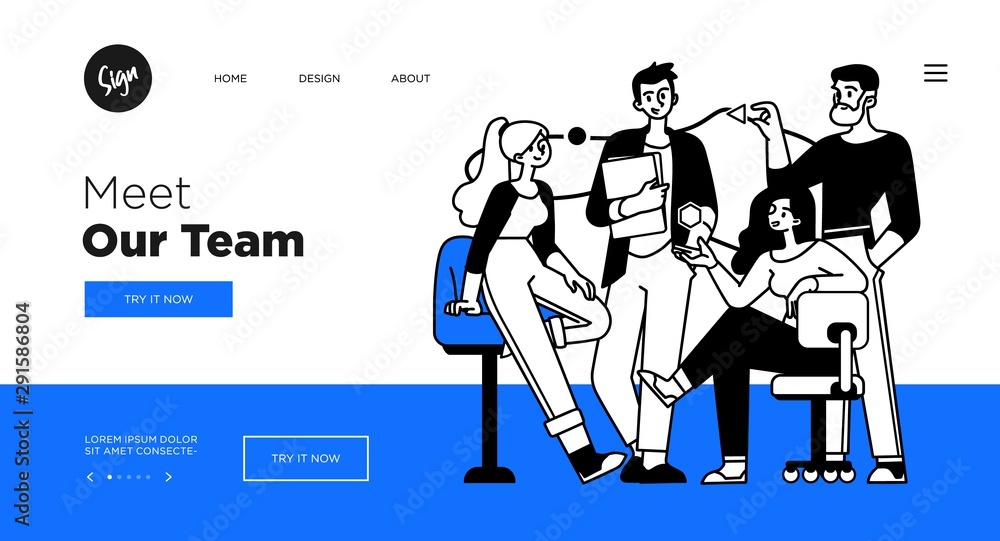 Poster presentation slide template or landing page website design. business concept illustrations. modern f