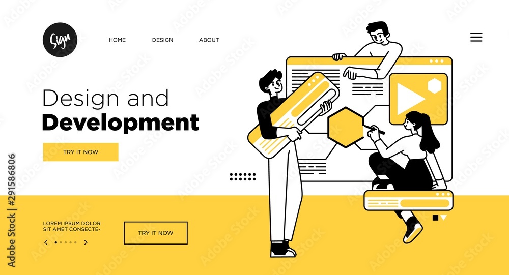Poster presentation slide template or landing page website design. business concept illustrations. modern f