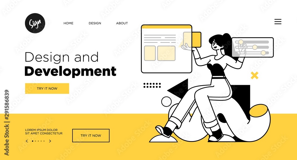Aufkleber presentation slide template or landing page website design. business concept illustrations. modern f