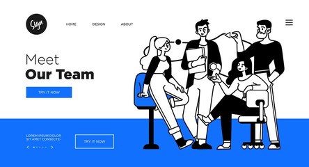 Presentation slide template or landing page website design. Business concept illustrations. Modern flat outline style. Teamwork concept