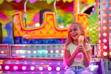 Obraz na płótnie Canvas Girl In Funfair Lights carnival
