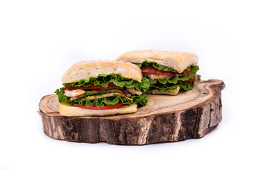 Sandwich on an isolated white background. Hand made.