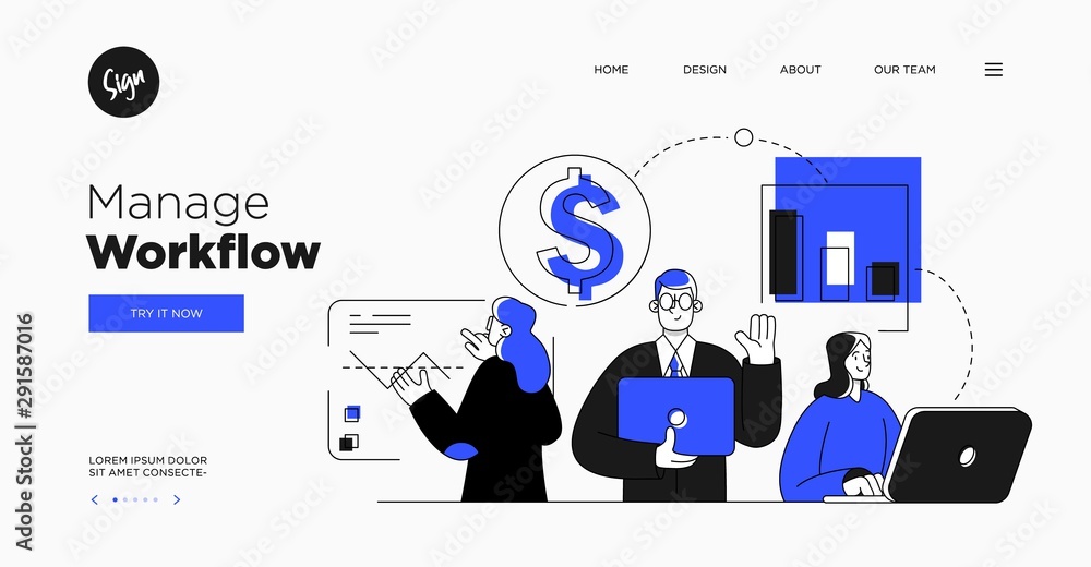 Poster presentation slide template or landing page website design. business concept illustrations. modern f