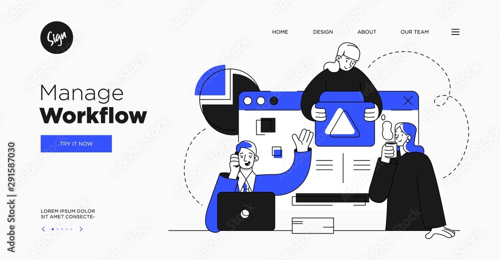 Wall mural presentation slide template or landing page website design. business concept illustrations. modern f