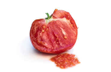 Process of manual tomato seeds extraction isolated on white