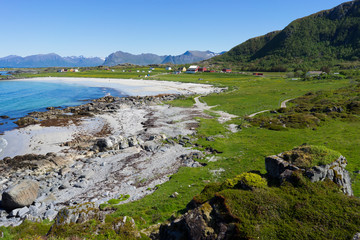 Fototapeta na wymiar Beautiful sand beach on the Lofoten islands in Norway