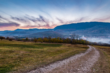 Fototapeta na wymiar Gorgeous sunset in the middle of Transylvania 