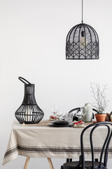 Close-up of black decorations in dining room