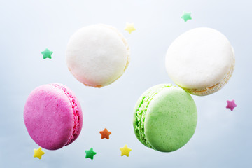 Flying multicoloured macarons