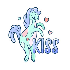 Doodle funny pattern with cute cartoon horse.