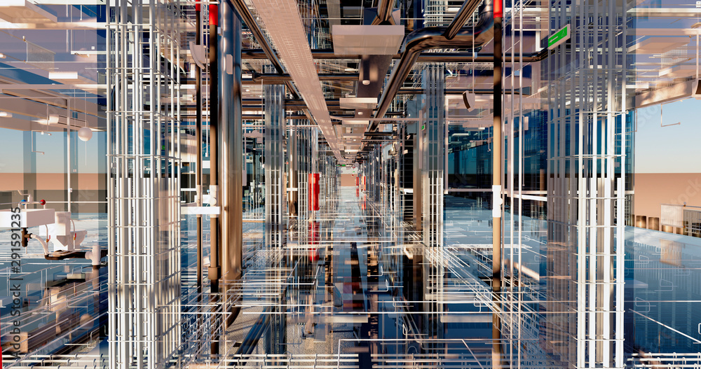 Poster visualization of the concept of bim model utilities of the building