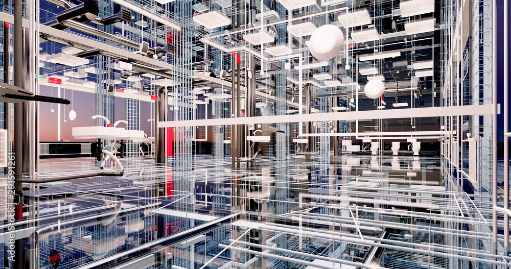 Aufkleber visualization of the concept of bim model utilities of the building