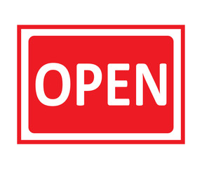 Open hanging sign on white background. Sign for door. Vector stock illustration.