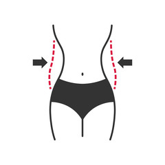 Women waist, weight loss, diet, waistline line icon. Fitness Weight Loss Flat Icon On White Background.