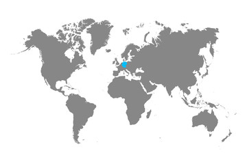 Detailed World Map in Monochrome with Germany Selected Blue.