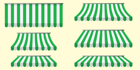 Set of striped awnings, canopies for the store. - obrazy, fototapety, plakaty