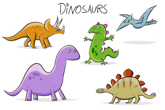 funny cartoon dinosaur collection in infantile drawing style