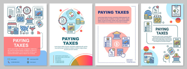 Paying taxes brochure template. Calculating taxation rate. Flyer, booklet, leaflet print, cover design with linear illustrations. Vector page layouts for magazines, annual reports, advertising posters