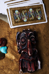 divination card Tarot with devil figure. close up