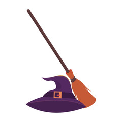 halloween witch broom and hat