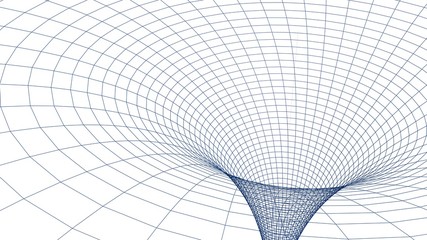 Black hole in wireframed blue grid - 3D rendering illustration
