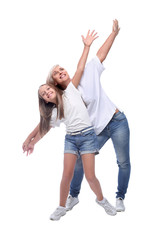 in full growth. mom and daughter are having fun together