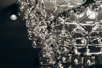 Beautiful chandelier made with glasses of wine