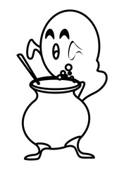 halloween witch cauldron with ghost