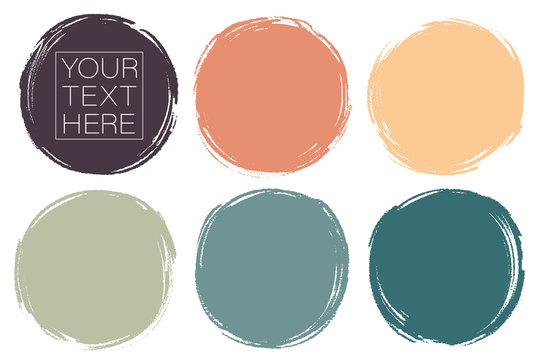 Vector set of hand painted circles for backdrops. Colorful artistic hand drawn backgrounds. Hand drawn stains round shape set.