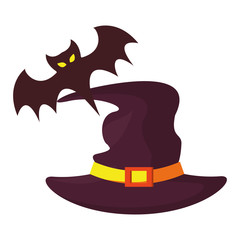 halloween bat flying with witch hat