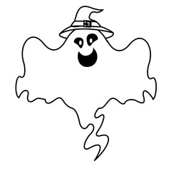 halloween ghost floating with witch hat