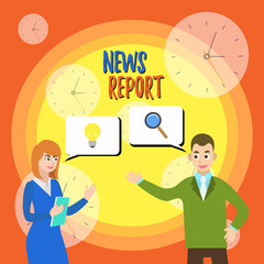 Text sign showing News Report. Business photo text spoken or written account of something that one has observed Business Partners Colleagues Jointly Seeking Problem Solution Generate Idea