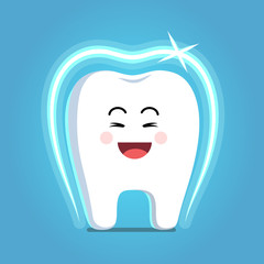 Cartoon tooth with shining protective coat shield