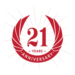 21st years anniversary celebration design. Twenty-one years logotype. Red vector and illustration.