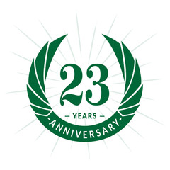 23rd years anniversary celebration design. Twenty-three years logotype. Green vector and illustration.