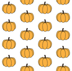 Vector seamless pattern of hand drawn orange sketch pumpkin isolated on white background 