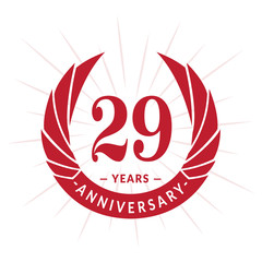 29th years anniversary celebration design. Twenty-nine years logotype. Red vector and illustration.