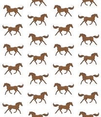 Vector seamless pattern of hand drawn brown horse isolated on white background