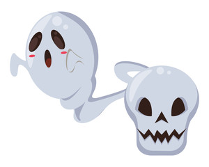 halloween ghost floating with skull head