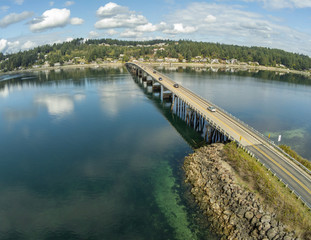 Outstanding aerial photography of the picturesque Fox Island Bridge connection Gig Harbor and Fox...