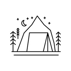 Tent, trees, moon, star icon. Element of landscape thin line icon