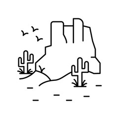 Desert, cactus, sand, mountain icon. Element of landscape thin line icon