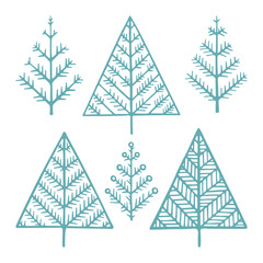 Christmas tree. Spruce hand drawn vector illustrations set. Fir-tree sketch drawing. Part of set. 